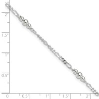 Sterling Silver Beaded Figaro 5-Station Plus 1 Inch Extender - Total 10 Inch Anklet, 9" view 3