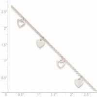 Sterling Silver Heart Charms Plus 1 Inch Extender - Total 10 Inch Anklet, 9" view 2