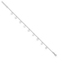 Sterling Silver Heart Charms Plus 1 Inch Extender - Total 10 Inch Anklet, 9" view 3