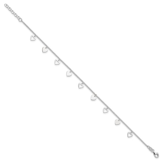 Sterling Silver Heart Charms 9 inch Plus 1 inch Extender - Total 10 inch Anklet