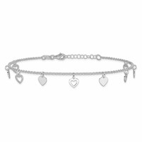 Sterling Silver Heart Charms Plus 1 Inch Extender - Total 10 Inch Anklet, 9" view 4