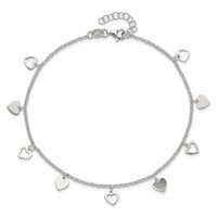 Sterling Silver Heart Charms Plus 1 Inch Extender - Total 10 Inch Anklet, 9" view 5