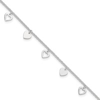 Sterling Silver Heart Charms Plus 1 Inch Extender - Total 10 Inch Anklet, 9" view 1