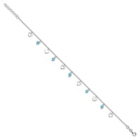 Sterling Silver Blue Glass Beads and Hearts Plus 1 Inch Extender - Total 10 Inch Anklet, 9" view 3