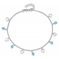Sterling Silver Blue Glass Beads and Hearts Plus 1 Inch Extender - Total 10 Inch Anklet, 9" view 5