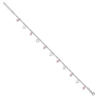 Sterling Silver Pink Glass Beads and Hearts Plus 1 Inch Extender - Total 10 Inch Anklet, 9" view 3