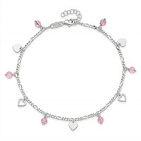 Sterling Silver Pink Glass Beads and Hearts Plus 1 Inch Extender - Total 10 Inch Anklet, 9" view 5