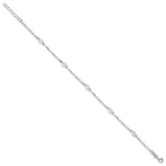 Sterling Silver Swirl Disc 9 inch Plus 1 inch Extender - Total 10 inch Anklet