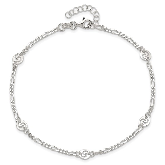 Sterling Silver Swirl Disc 9 inch Plus 1 inch Extender - Total 10 inch Anklet