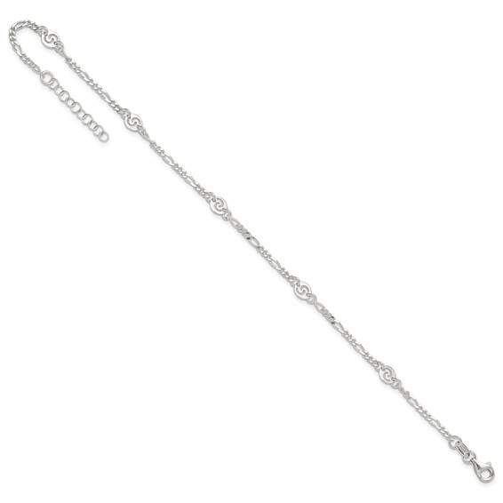 Sterling Silver Swirl Disc 9 inch Plus 1 inch Extender - Total 10 inch Anklet