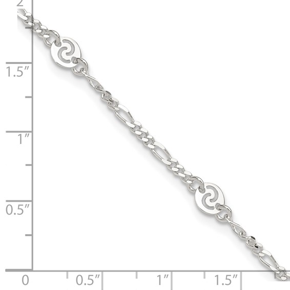 Sterling Silver Swirl Disc 9 inch Plus 1 inch Extender - Total 10 inch Anklet