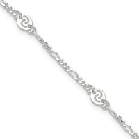 Sterling Silver Swirl Disc Plus 1 Inch Extender - Total 10 Inch Anklet, 9" view 1