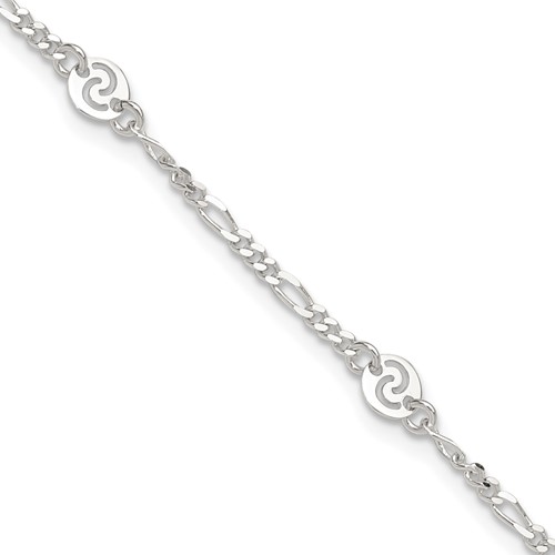 Sterling Silver Swirl Disc Plus 1 Inch Extender - Total 10 Inch Anklet, 9"