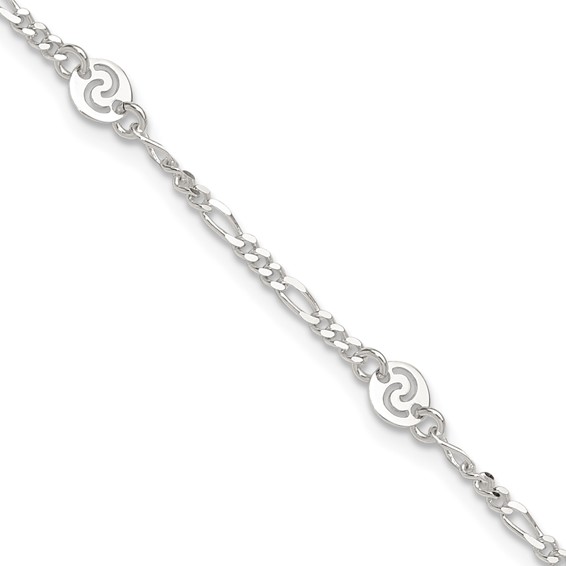 Sterling Silver Swirl Disc 9 inch Plus 1 inch Extender - Total 10 inch Anklet