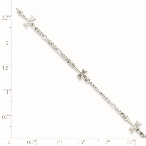 Sterling Silver Dragonflies 8 inch Plus 1 inch Extender - Total 9 inch Anklet