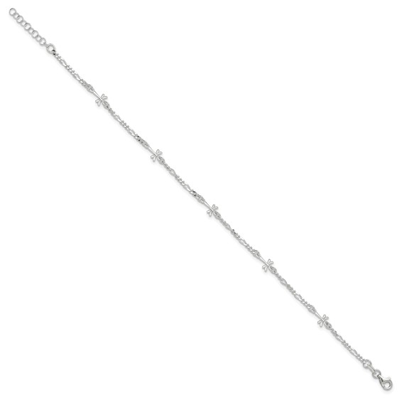 Sterling Silver Dragonflies 8 inch Plus 1 inch Extender - Total 9 inch Anklet
