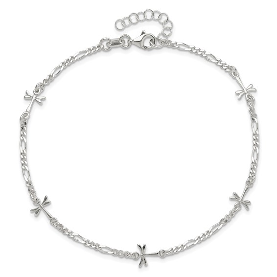 Sterling Silver Dragonflies 8 inch Plus 1 inch Extender - Total 9 inch Anklet