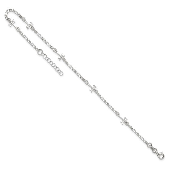 Sterling Silver Dragonflies 8 inch Plus 1 inch Extender - Total 9 inch Anklet