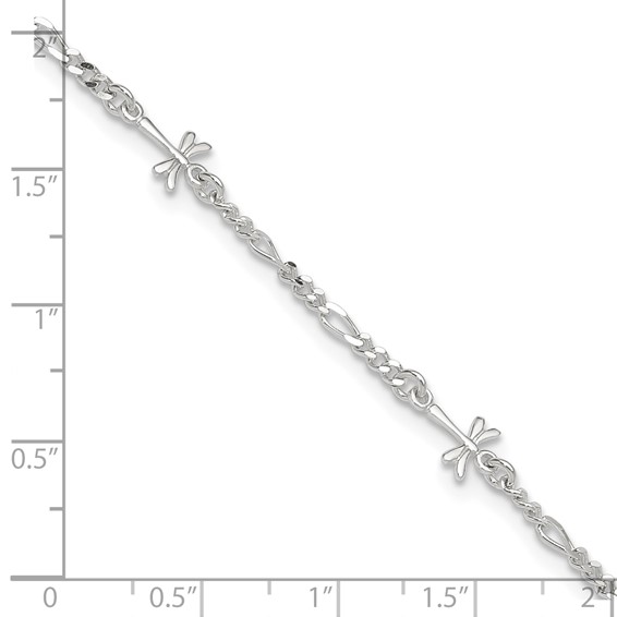 Sterling Silver Dragonflies 8 inch Plus 1 inch Extender - Total 9 inch Anklet