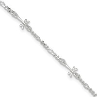 Sterling Silver Dragonflies Plus 1 Inch Extender - Total 9 Inch Anklet, 8" view 1