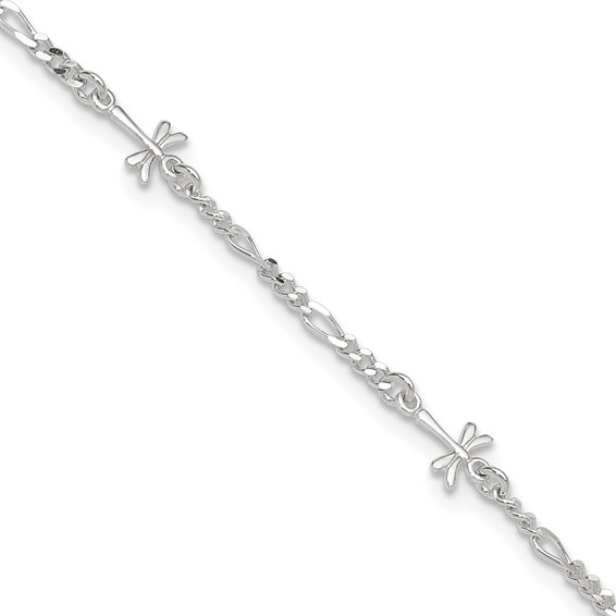 Sterling Silver Dragonflies 8 inch Plus 1 inch Extender - Total 9 inch Anklet