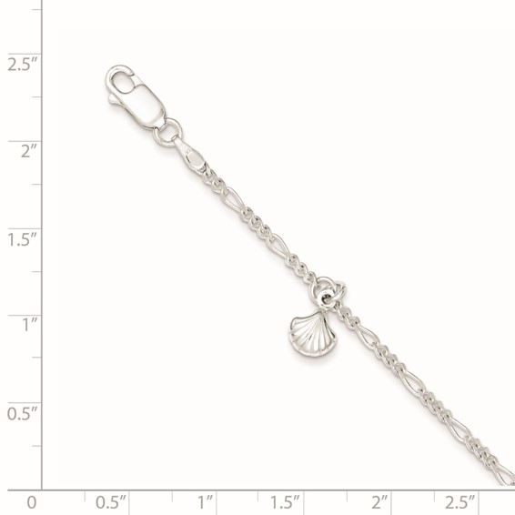 Sterling Silver Shell Dangle 9 inch Plus 1 inch Extender - Total 10 inch Anklet