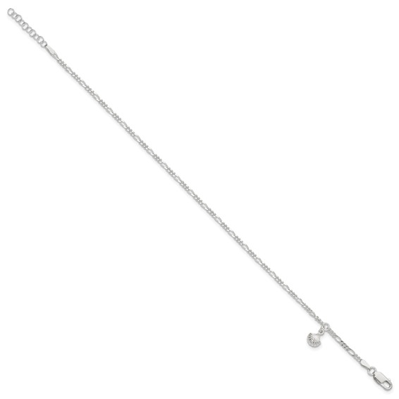 Sterling Silver Shell Dangle 9 inch Plus 1 inch Extender - Total 10 inch Anklet