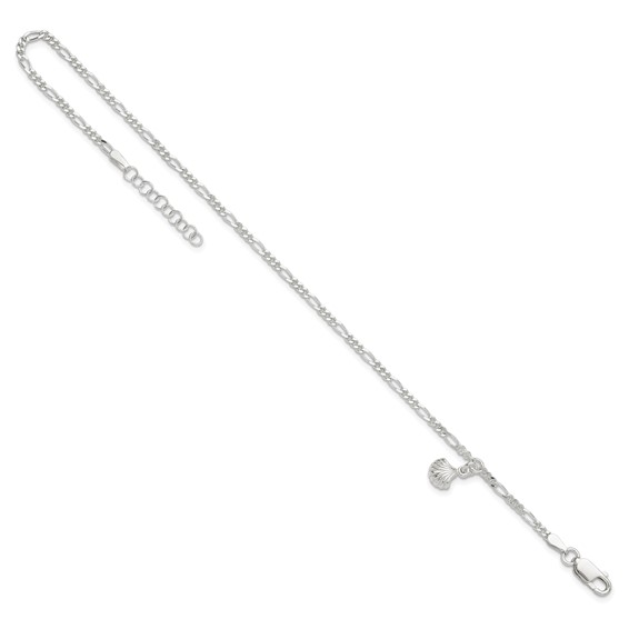 Sterling Silver Shell Dangle 9 inch Plus 1 inch Extender - Total 10 inch Anklet