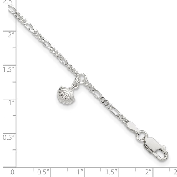 Sterling Silver Shell Dangle 9 inch Plus 1 inch Extender - Total 10 inch Anklet