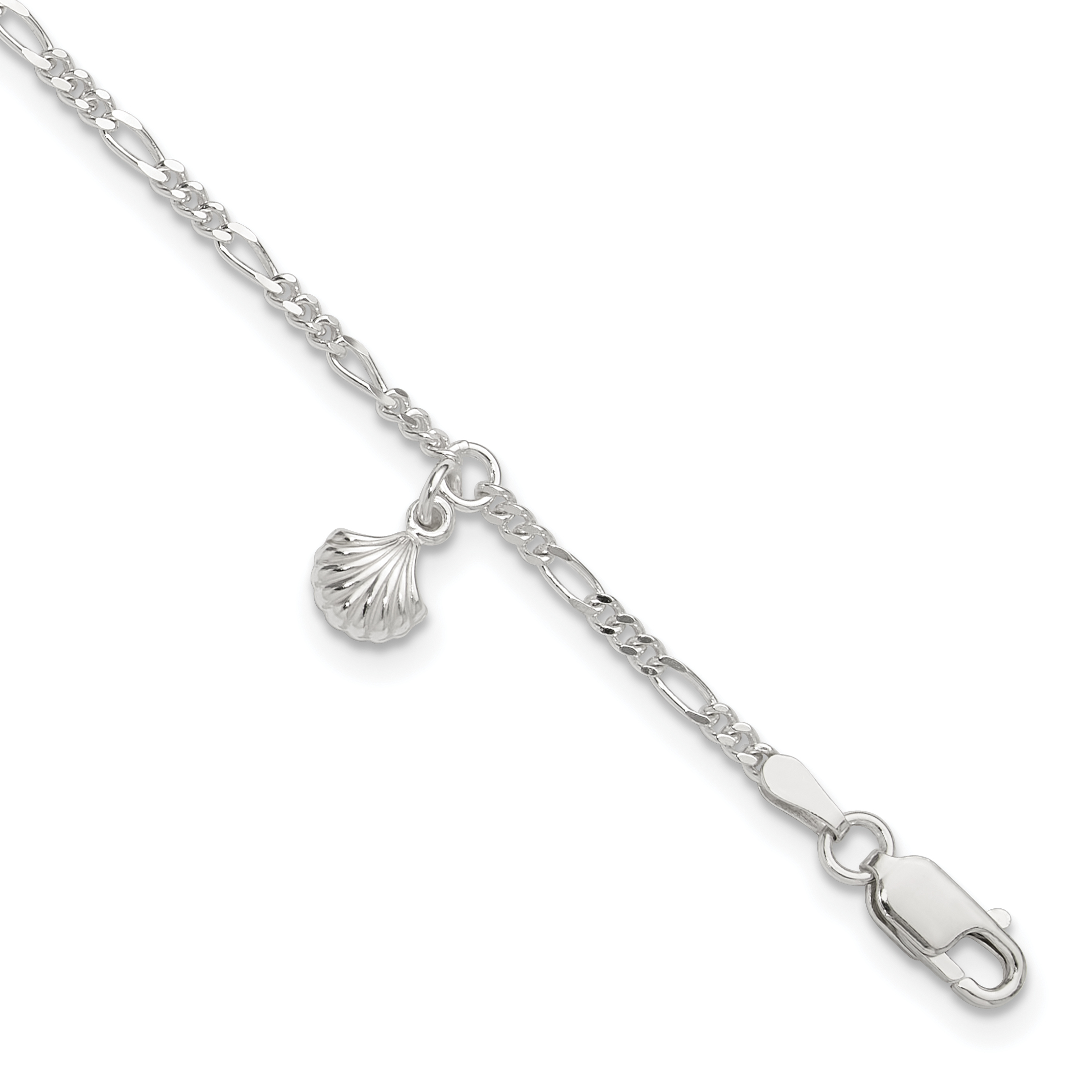 Sterling Silver Polished Shell 9in Plus 1in Ext. Anklet (QG3160-9)