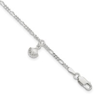 Sterling Silver Shell Dangle Plus 1 Inch Extender - Total 10 Inch Anklet, 9" view 1