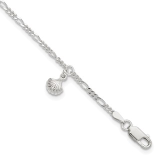 Sterling Silver Shell Dangle 9 inch Plus 1 inch Extender - Total 10 inch Anklet