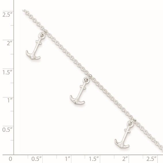 Sterling Silver Anchor Charms 9 inch Plus 1 inch Extender - Total 10 inch Anklet