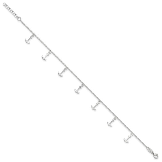 Sterling Silver Anchor Charms 9 inch Plus 1 inch Extender - Total 10 inch Anklet
