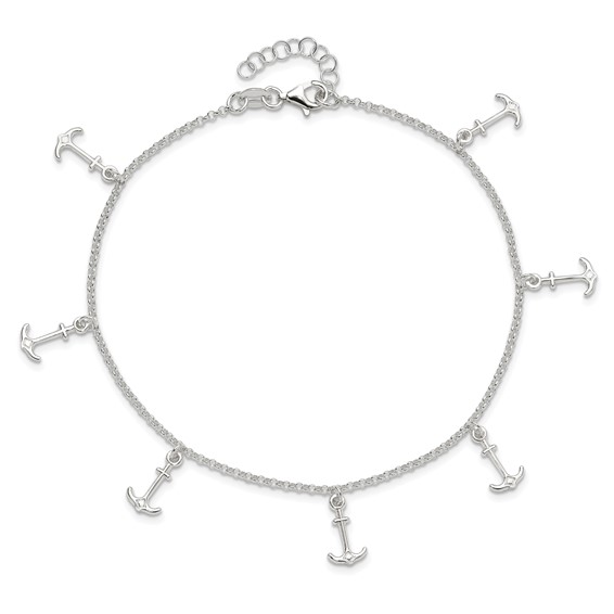 Sterling Silver Anchor Charms 9 inch Plus 1 inch Extender - Total 10 inch Anklet