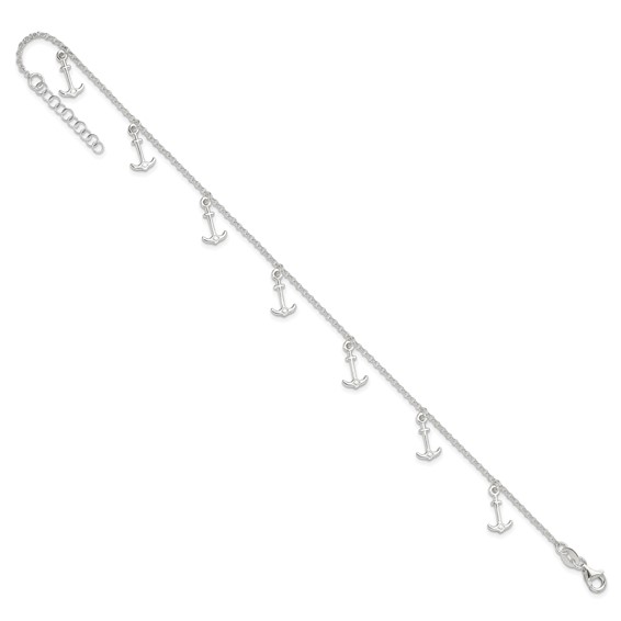 Sterling Silver Anchor Charms 9 inch Plus 1 inch Extender - Total 10 inch Anklet
