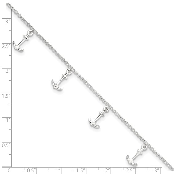 Sterling Silver Anchor Charms 9 inch Plus 1 inch Extender - Total 10 inch Anklet