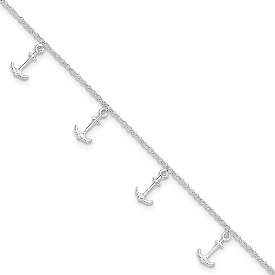 Sterling Silver Anchor Charms 9 inch Plus 1 inch Extender - Total 10 inch Anklet