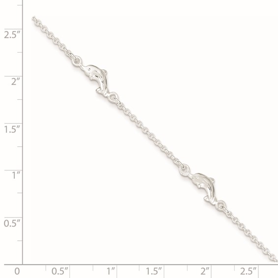 Sterling Silver Dolphin 5-Station 9 inch Plus 1 inch Extender - Total 10 inch Anklet