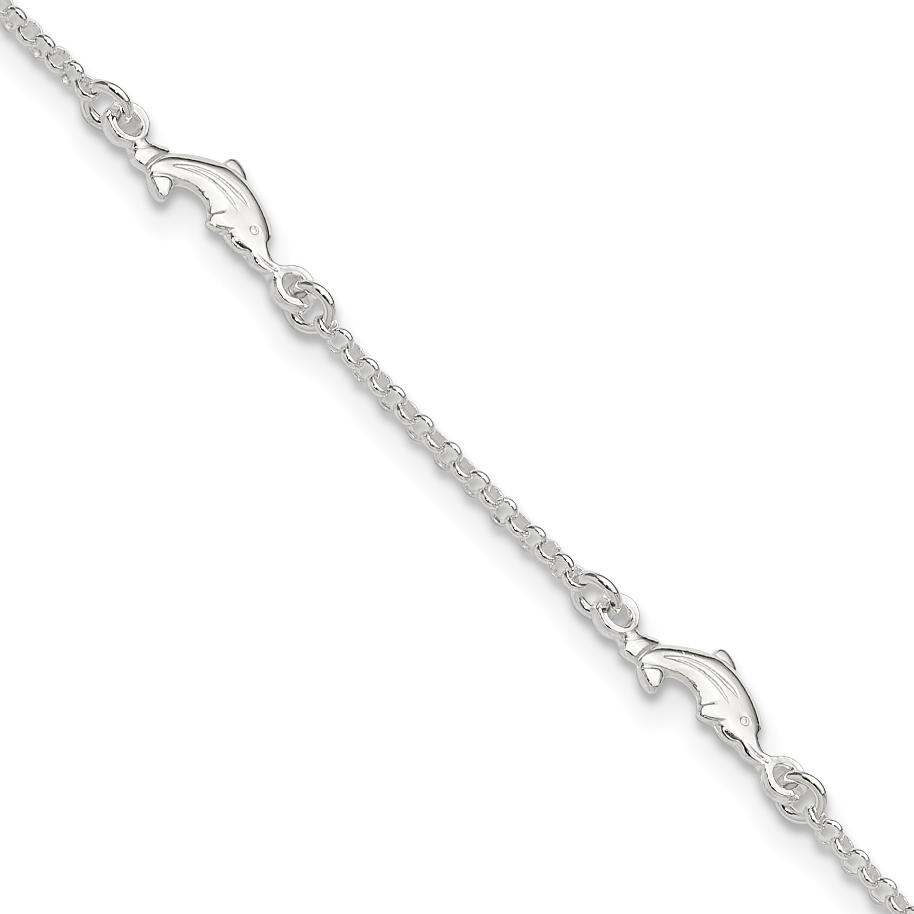 Sterling Silver Polished Dolphin 9in Plus1in Ext. Anklet (QG3163-9)