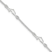 Sterling Silver Dolphin 5-Station Plus 1 Inch Extender - Total 10 Inch Anklet, 9" view 1