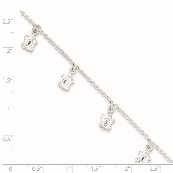 Sterling Silver Turtle Charms 9 inch Plus 1 inch Extender - Total 10 inch Anklet