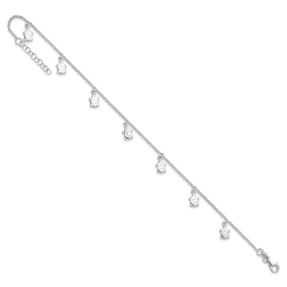 Sterling Silver Turtle Charms 9 inch Plus 1 inch Extender - Total 10 inch Anklet
