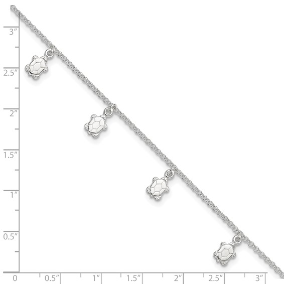 Sterling Silver Turtle Charms 9 inch Plus 1 inch Extender - Total 10 inch Anklet