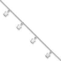 Sterling Silver Turtle Charms Plus 1 Inch Extender - Total 10 Inch Anklet, 9" view 1