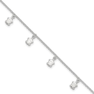 Sterling Silver Turtle Charms 9 inch Plus 1 inch Extender - Total 10 inch Anklet