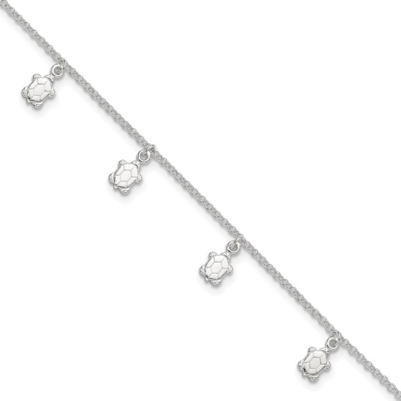 Sterling Silver Turtle Charms 9 inch Plus 1 inch Extender - Total 10 inch Anklet