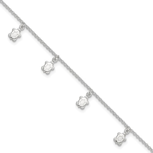 Sterling Silver Turtle Charms Plus 1 Inch Extender - Total 10 Inch Anklet, 9"
