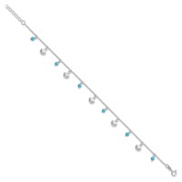 Sterling Silver Shells and Aqua Beads Plus 1 Inch Extender - Total 10 Inch Anklet, 9" view 3