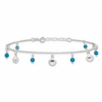 Sterling Silver Shells and Aqua Beads Plus 1 Inch Extender - Total 10 Inch Anklet, 9" view 4